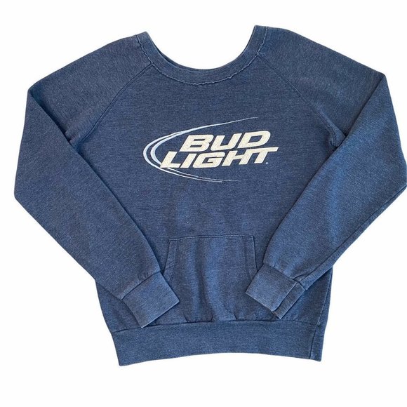 BUD LIGHT Sweatshirt Women’s Medium Kangaroo Pocket Jones & Mitchell Blue - Picture 1 of 5